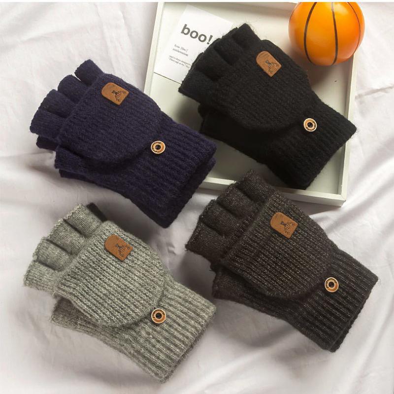 Mănuși tricotate fără degete, iarnă, mănuși calde cu ecran tactil, pentru bărbați, femei, mănuși calde, cu jumătate de deget, pentru studenți