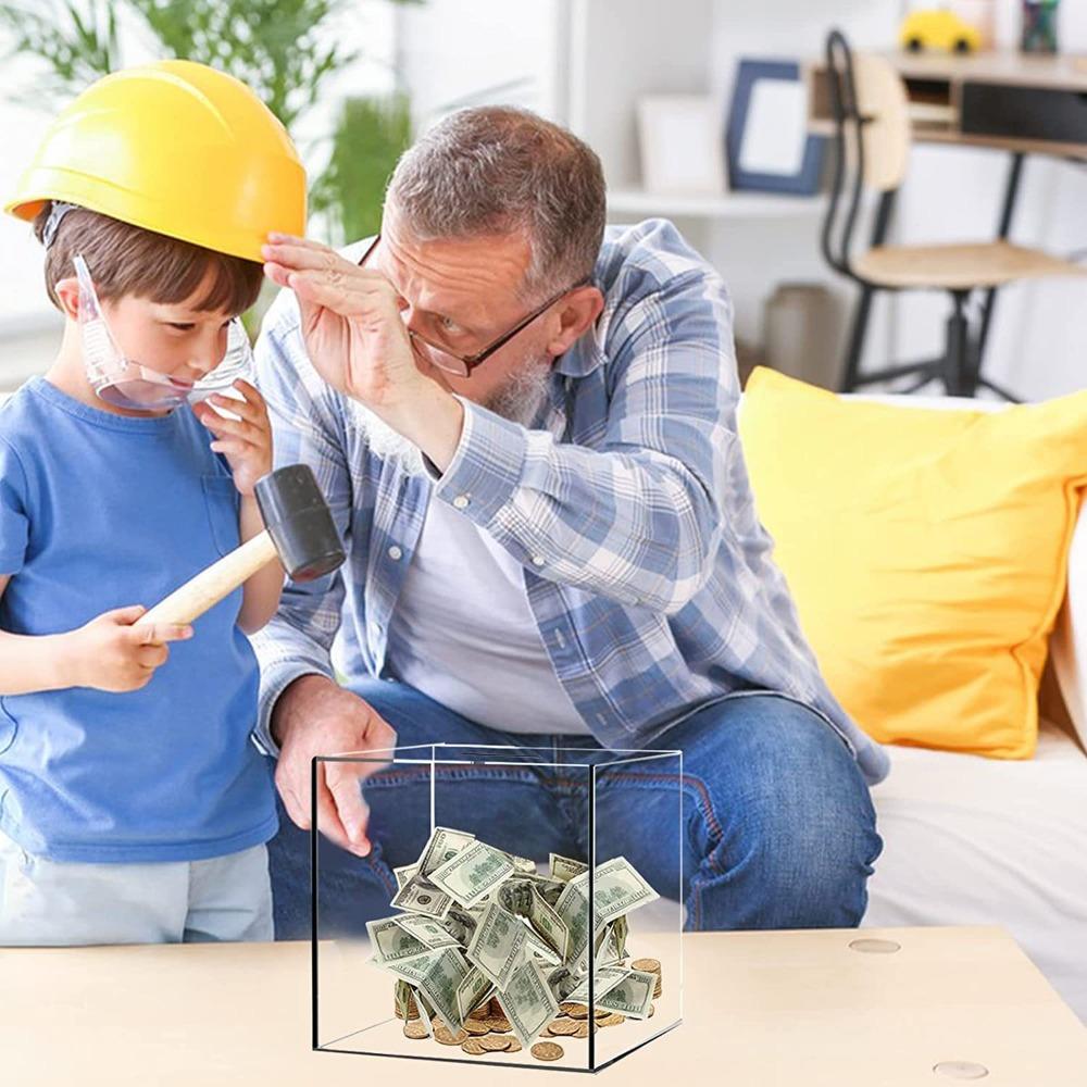 Durable Transparent Cannot Be Opened Birthday Gift Coins Container Money Saving Box Cube Piggy Bank