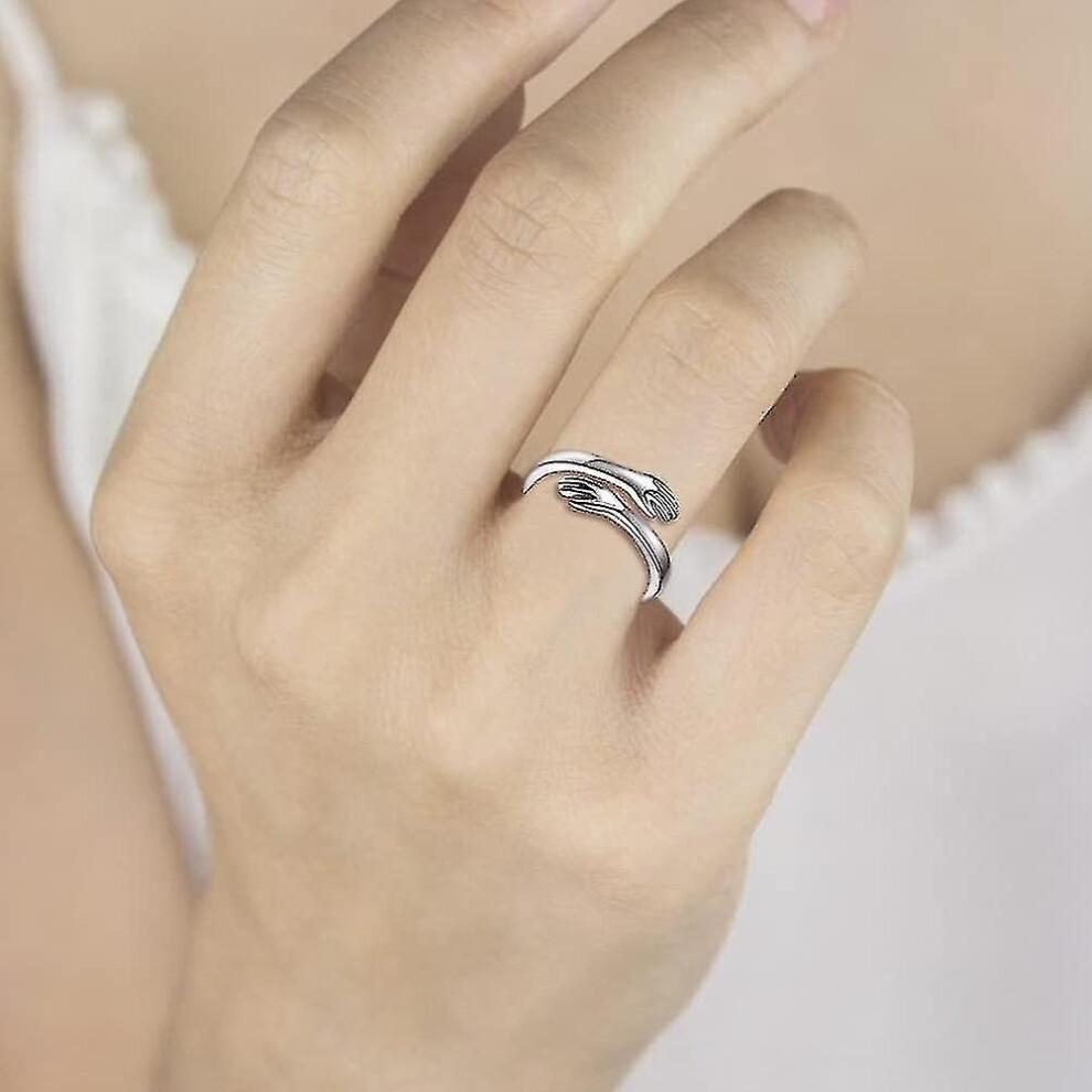Pierścionki Hug z próby 925 Sterling Silver dla Kobiet Kocham Cię na Zawsze Pierścionek Hug Regulowany Pasek Biżuteria Prezent dla Nastolatek Par Pierścionki Dłonie Przytulające Posrebrzane