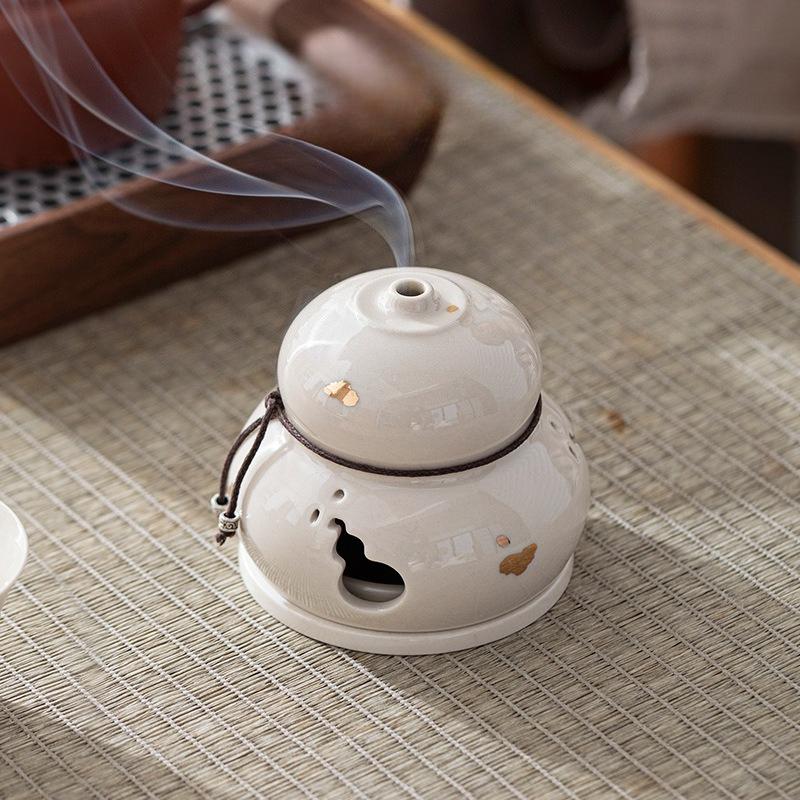 Ceramic Gourd Coil Incense Burner Zen Antique Style for Home Tea Ceremony Meditation Aromatherapy Decor Gift