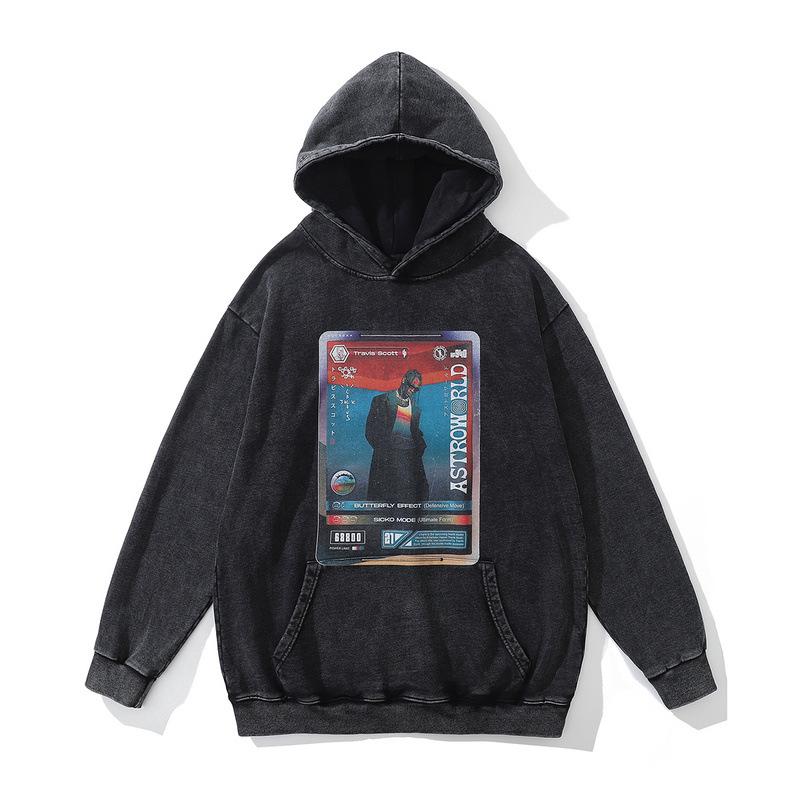 Autumn And Winter 430G Heavy Cotton Hooded Sweater American High Street Retro Skull Print Fried Color Hoodie Men