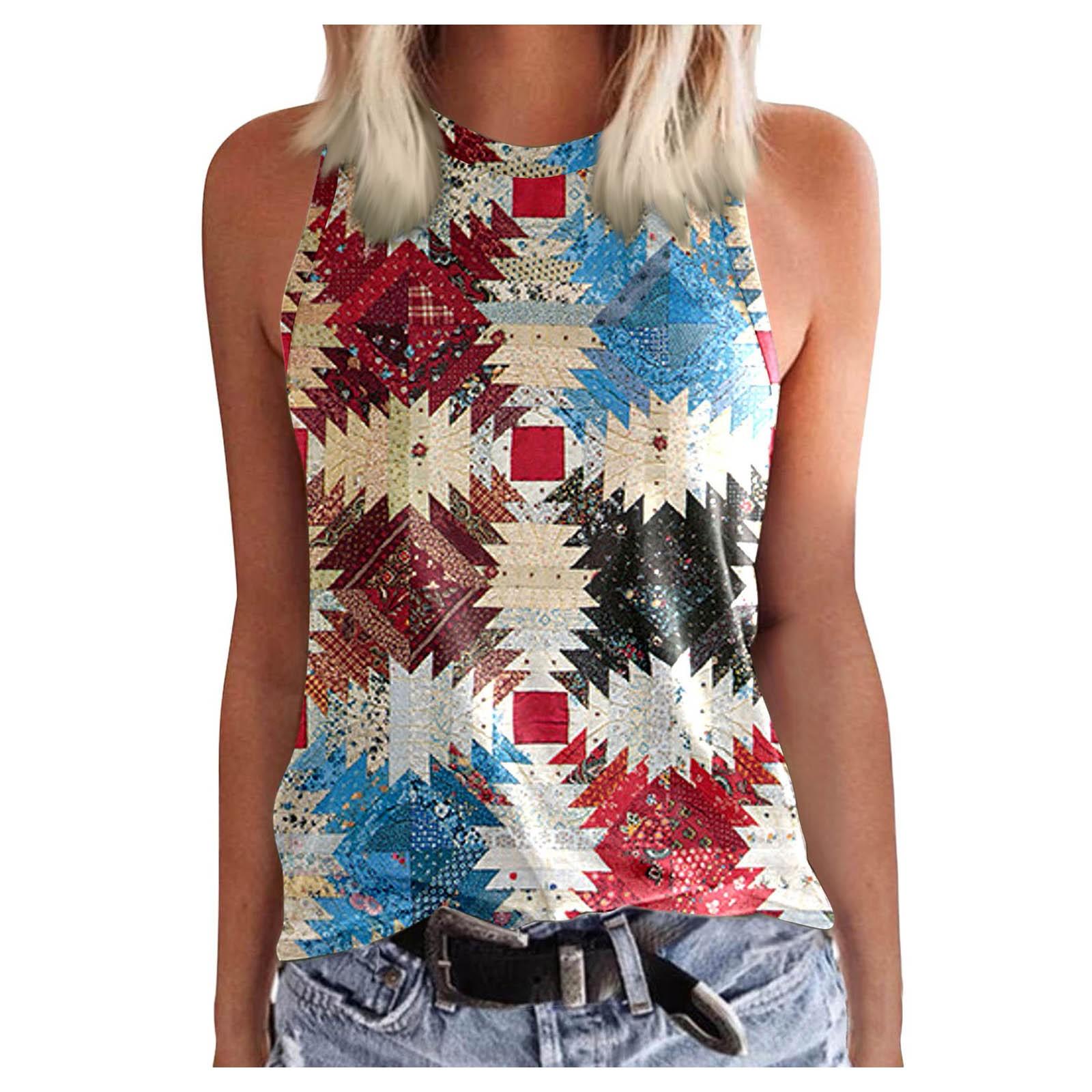 Women s Top Colorful Print Block  Top Stylish  Tank L бежевый