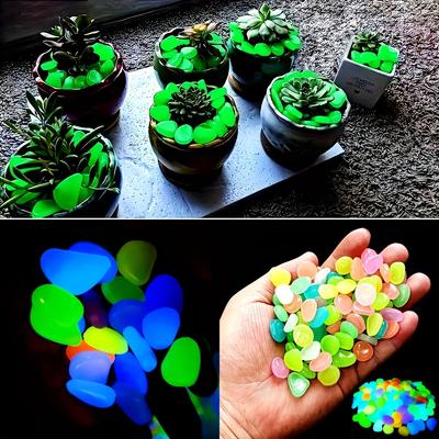 100pcs Glow In The Dark Pebbles, Resin Luminous Stones for Landscape, Garden Paths, Potted Plants, Parks, Aquarium Decor