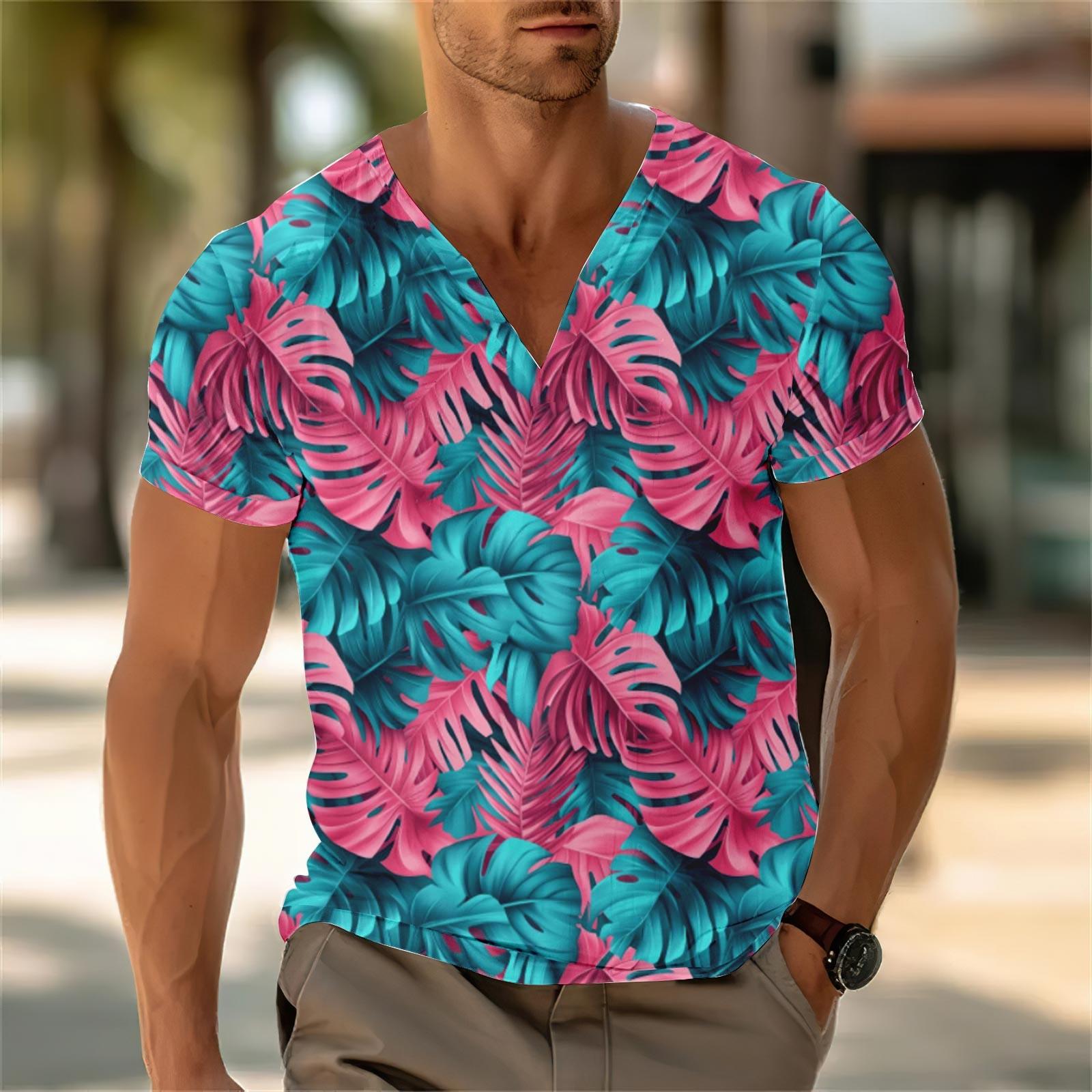 Men S V-Neck Casual Short Sleeved Loose Casual Fashionable Vacation Top L