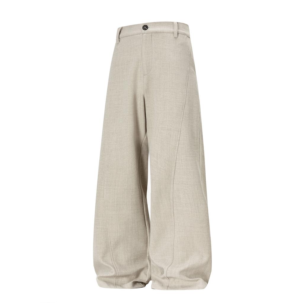 Textured Drape Trousers Men's Autumn Retro Old Money Imitation Linen Casual Trousers Structure Split Straight Trousers