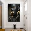 Toile de maquillage moderne or et noir pour femme africaine, peintures murales, affiches de mode fille, imprimés pour décoration de salon et de maison