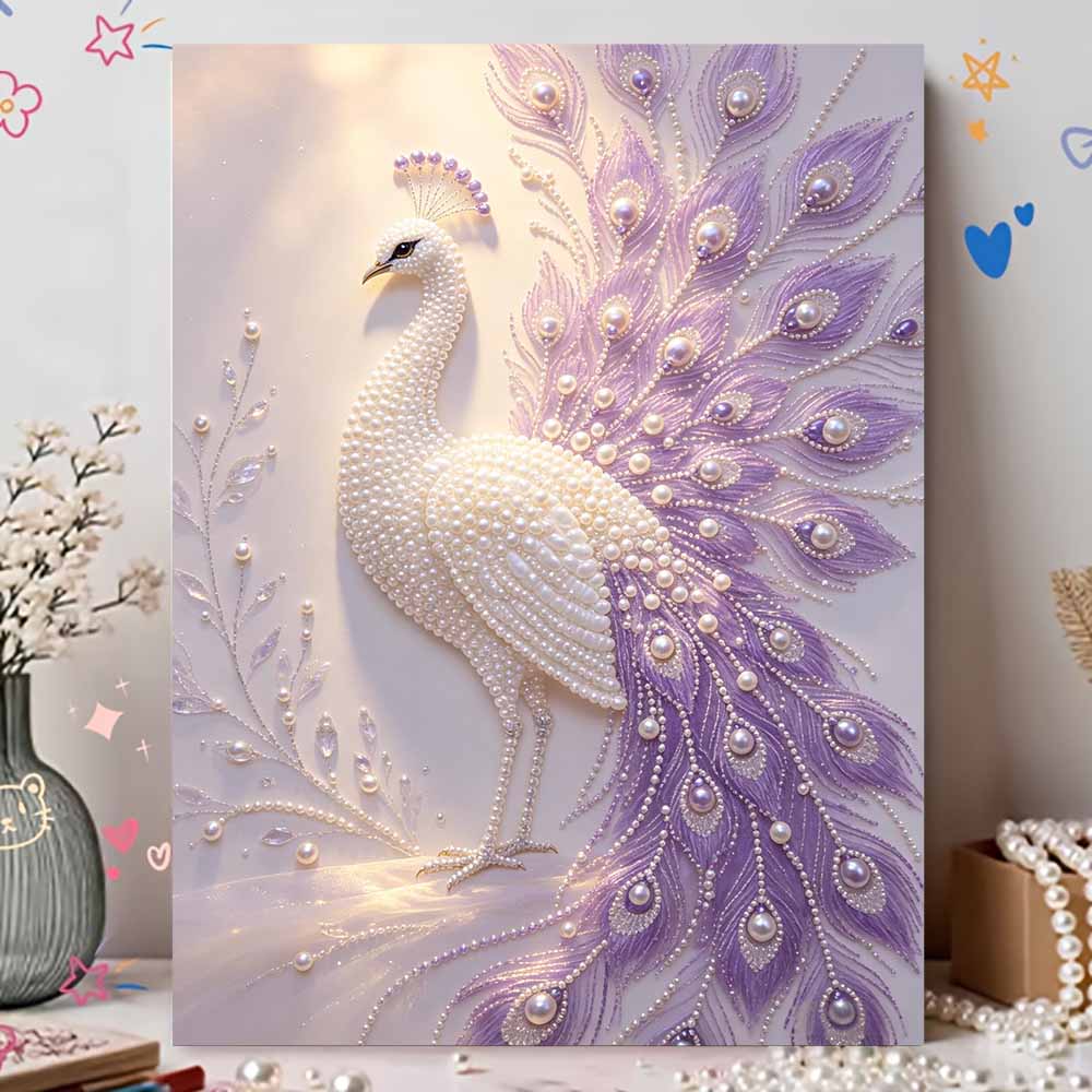 Handmade Elegant Purple Peacock Pearl DIY Painting Creative Interior Wall Art Fine Gift For Household Home Space Beautification Art Decor
