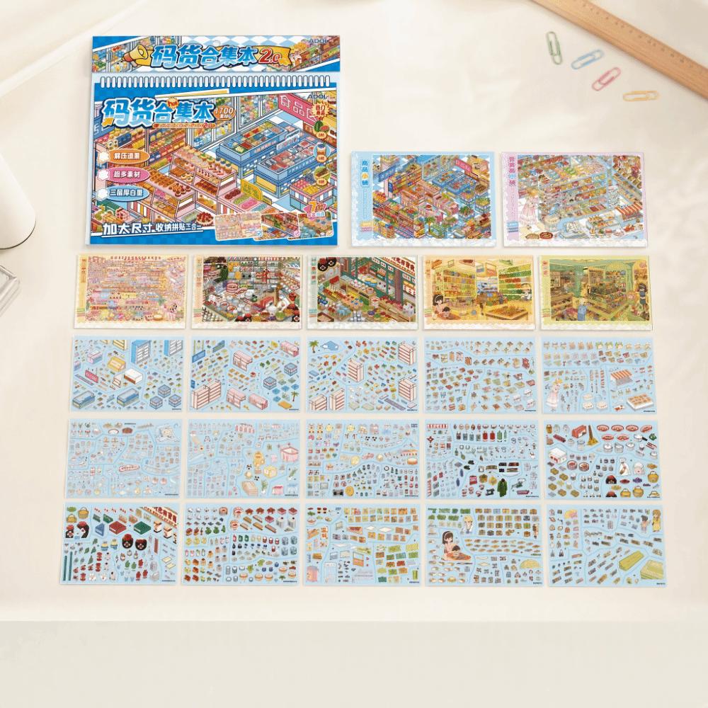 7 Scenes Miniature Scene Sticker Shop Theme Scene Sticker Book 3D Mni Cabin Stickers Gift Giving