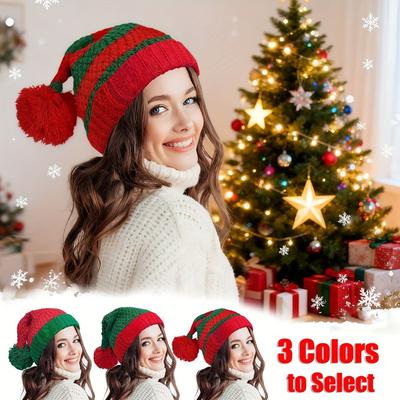 Christmas Hat Contrast Ball Party Cap Suitable for Xmas Parties Activities Knitted Santa Hats, Festive Headwear, Xmas Party Hat