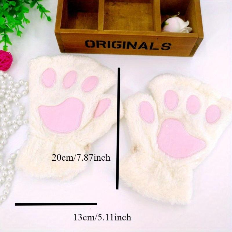 Women Cute Cat Claw Paw Plush Mittens Warm Soft Plush Short Fingerless Fluffy Bear Cat Gloves Costume Half Finger Party Gift