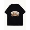 Oversized Black Boho Tee: Playing Cards Cactus Dice Print "All Good Things Are Wild And Free"
