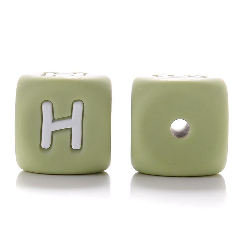 10Pcs 12mm Sage Silicone Alphabet Letter Beads 26 English Letter Baby Name Beads Teething Pacifier Chain Silicone Baby Teether