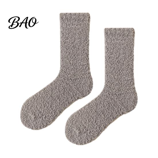 Winter Bed Socks for Cold Feet Coral Fleece Crew Women, Thickened Non-slip Warm Socks, Fuzzy Plush Lining Thermal House Soft Mittens Weather Velvet
