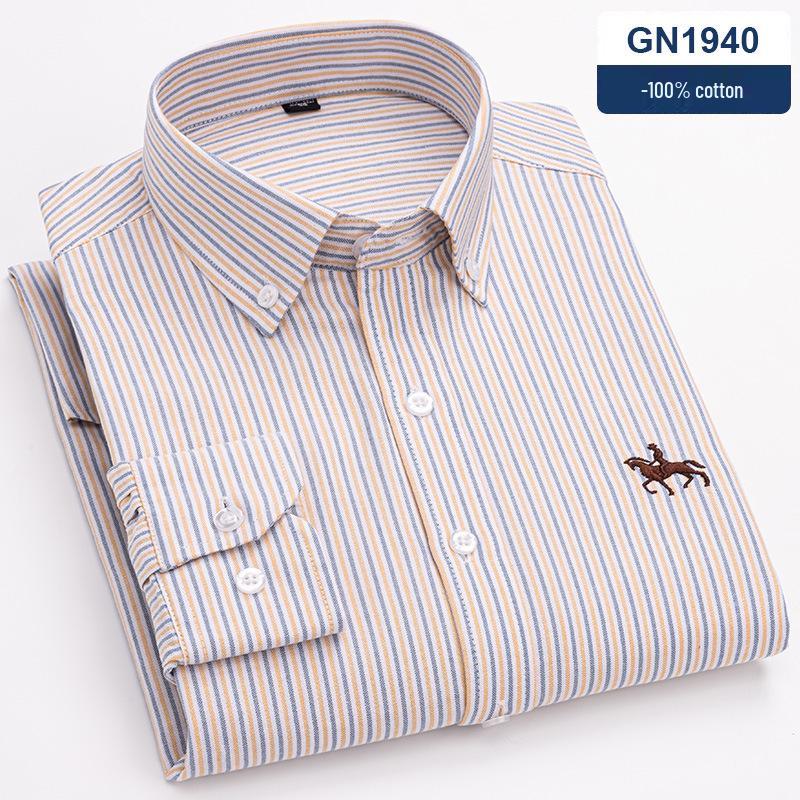 Men's 100% Cotton Oxford Long Sleeve Embroidered Casual Shirt
