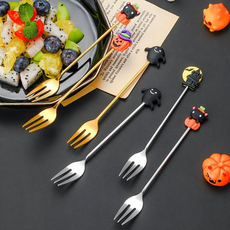 Halloween Cartoon Edelstahl Besteckset Löffel und Gabel Set mit dekorativen Griffen Kürbis & Geist Designs für den Heimgebrauch