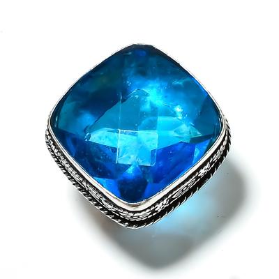 Swiss Blue Topaz Gemstone Handmade 925 Sterling Silver Jewelry Ring Size 8 S5r90