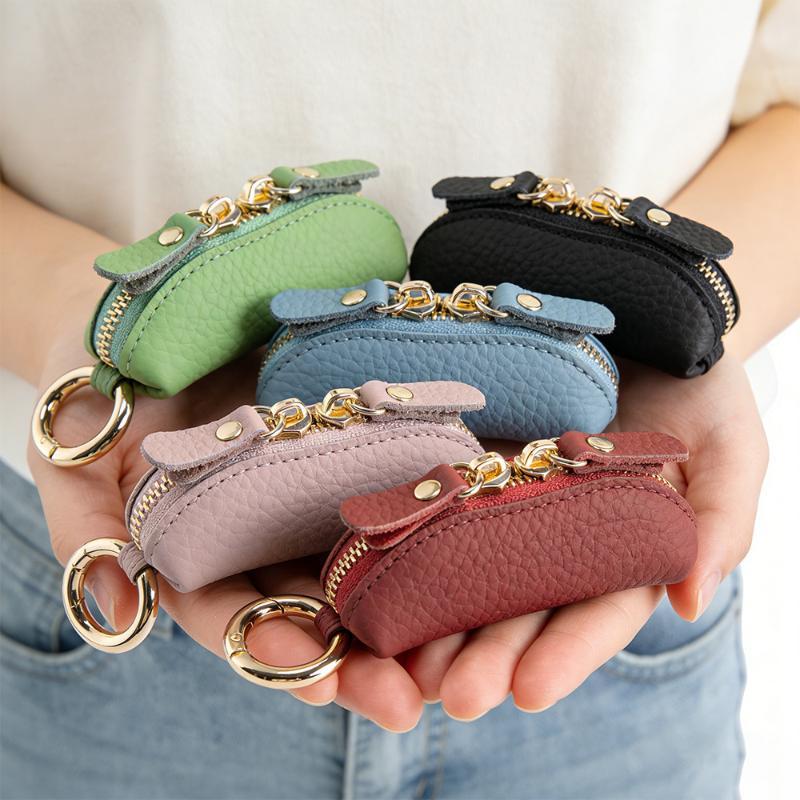 Mini Leather Coin Purse Soft Water-resistant Zipper Pouch with Key Ring Compact Card Holder for Men Women Outdoor