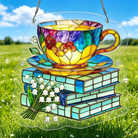 Bookish Acrylic Puzzle Suncatcher, Stained Glass Style Window Hanging Ornament, Hummingbird Floral Book DIY Sun Catcher Kit for Home Decor,