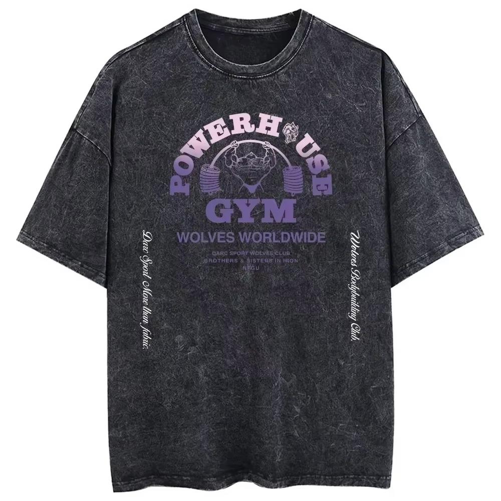 2026 Hot Sale Darc Wolves Sport Vintage Washed TShirts Gym Bodybuilding Unisex Clothing Summer Fitness TEE Workout Sport T-shirts Short Sleeve Tee Top