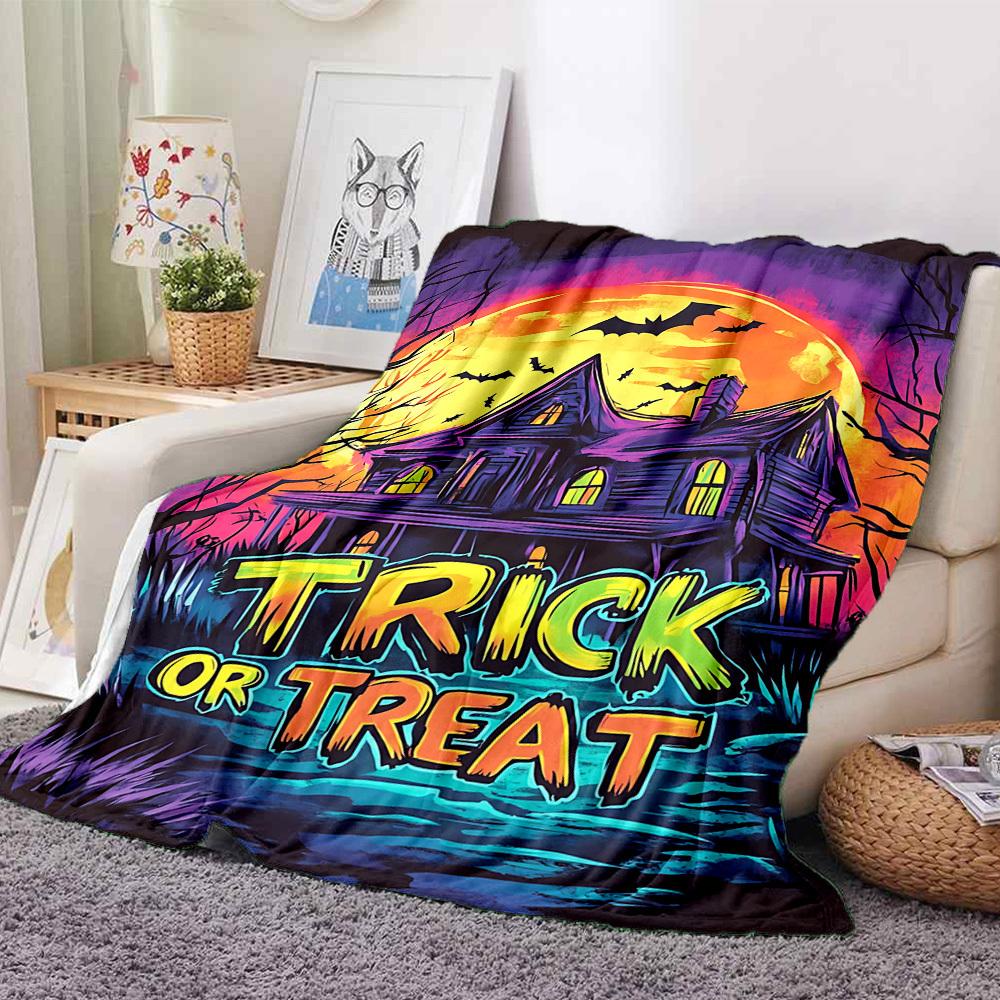 1pc Trick or Treat Blanket, Lightweight Flannel Fleece with Digital Printing, Soft Warm for Sofa, Travel, Camping, Office, Couch, Chair, and Bed, All-