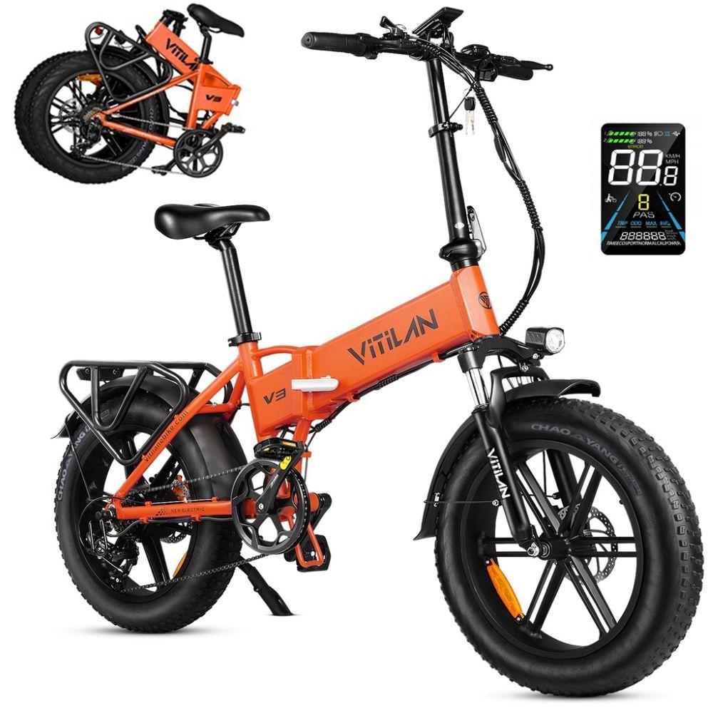 Foldable electric bicycle VITILAN V3 2.0, 750W motor, 48V 13Ah battery, top speed 45 km/h, cruising range 73km, 20*4.0 inch tires