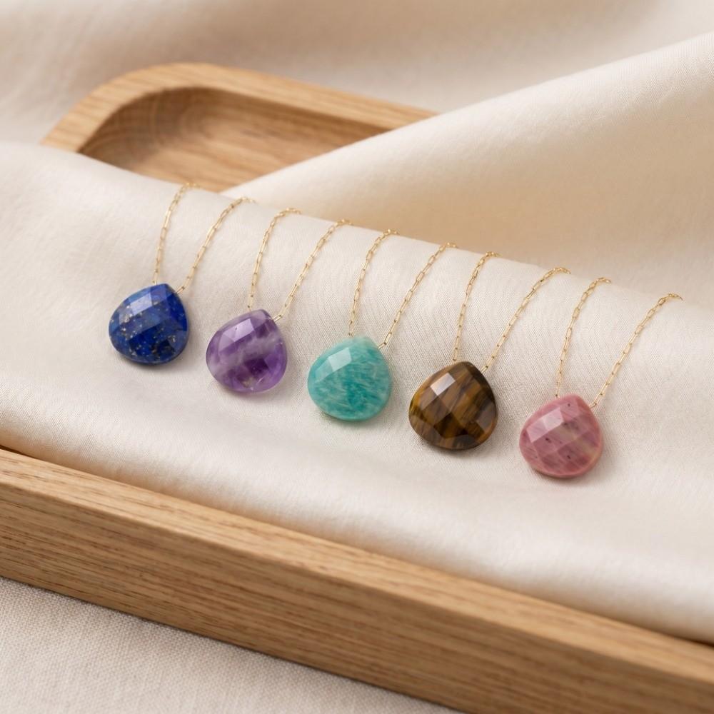 Minimalist Stone Necklace Stainless Steel Collarbone Chain Waterdrop Pendant Necklace Party