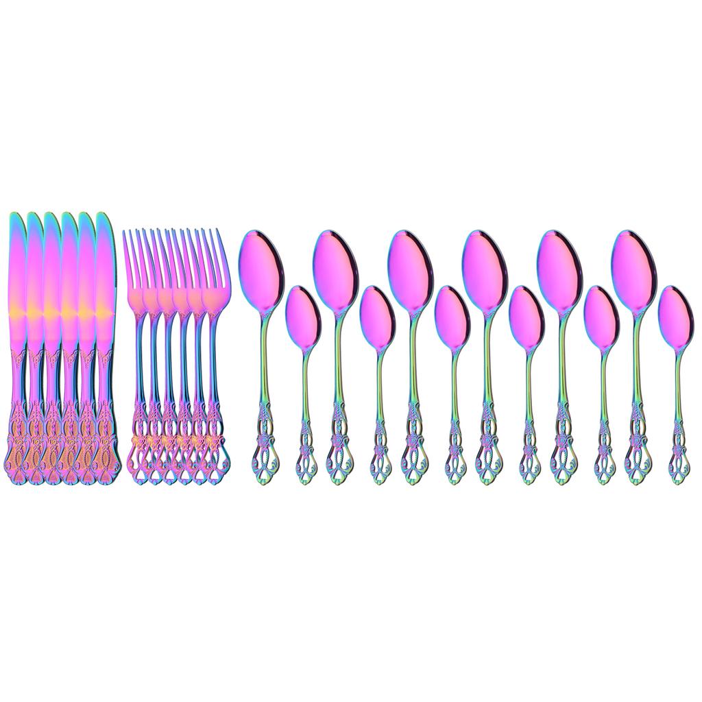 24Pcs Royal Gold Cutlery Set Knife Dessert Fork Coffee Spoon Dinnerware Flatware Stainless Steel Silverware Home Kitchen Tableware Set