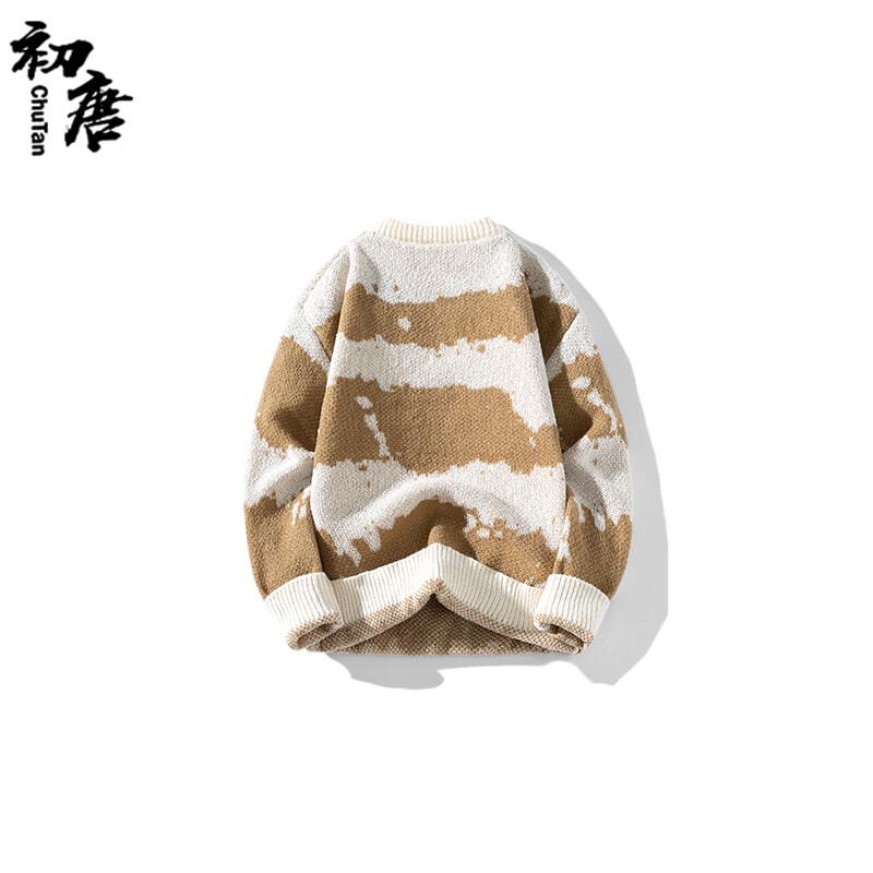 Herren Amerikanischer Retro Tie-Dye Colorblock Strickpullover