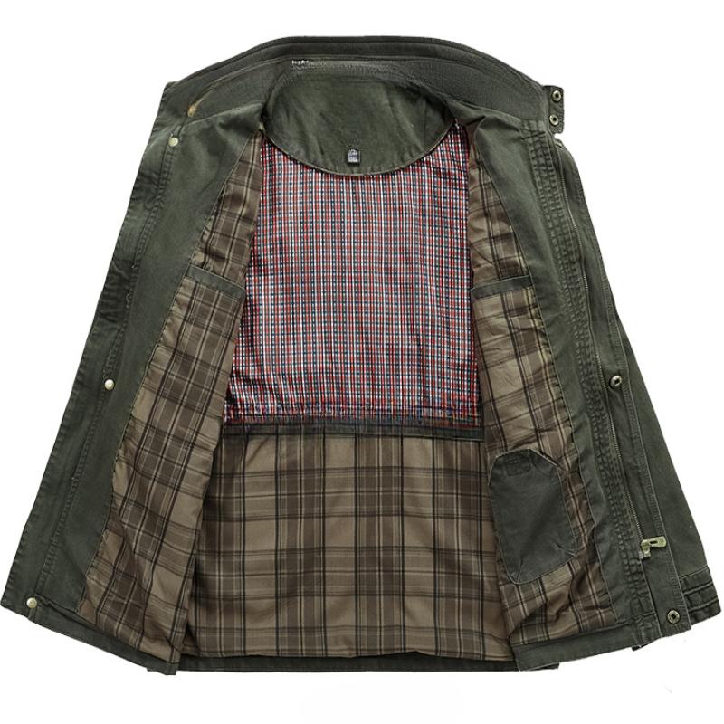 Plus Size Spring and Autumn Men's Casual Jacket Pure Cotton Stand Collar Men's Coat Washed Outdoor Coat