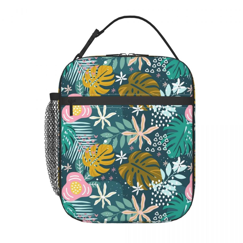 Vibrant Tropical Palm Leaf Pattern Insulated Lunch Bag for Women Children Leakproof Food Boxes Thermal Lunch Box Tote