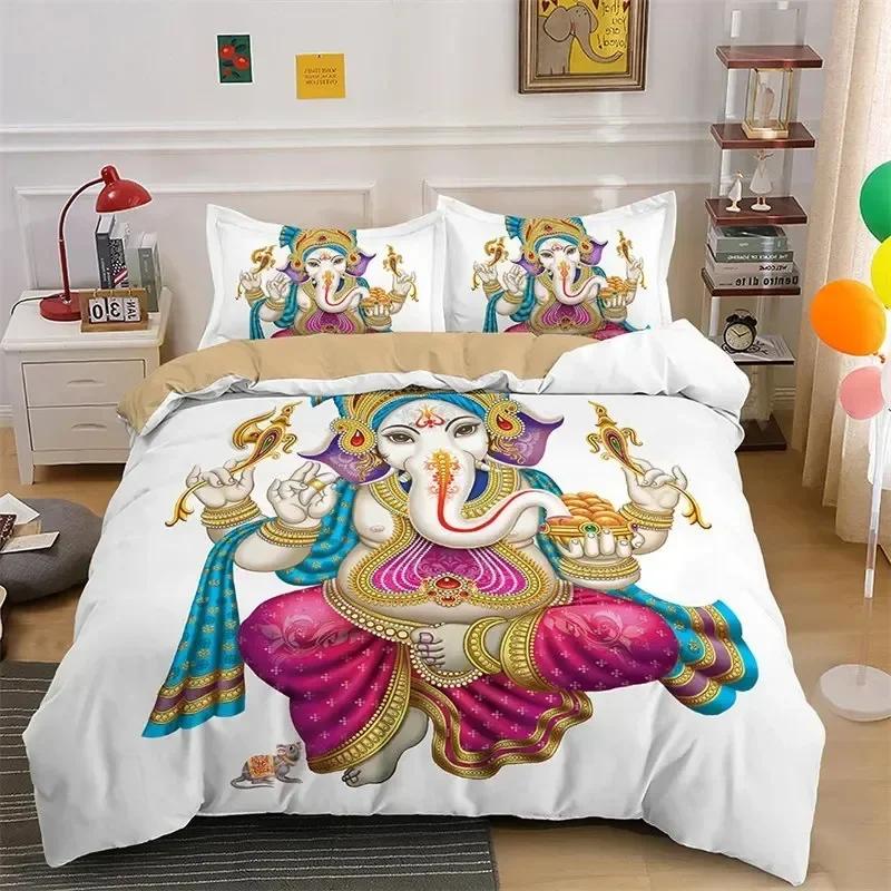 Parure de lit motif éléphant indien Seigneur Ganesha, style bohème, mandala, pour garçons et filles, housse de couette, taie d'oreiller, pour lit double, queen size, pour enfants et adultes