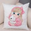 Cute Cartoon Girl and Cat Cushion Cover for Children Room Sofa Home Car Decor Lovely Child Pillow Case Plush Pillowcase 45x45cm