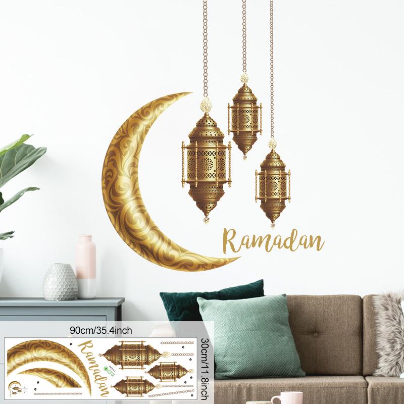 Ramadan Wandaufkleber Mond Stern Laterne DIY Wandaufkleber Ramadan Kareem Dekoration für Zuhause 2024 Islamisch Muslimisches Wandbild Eid Mubarak