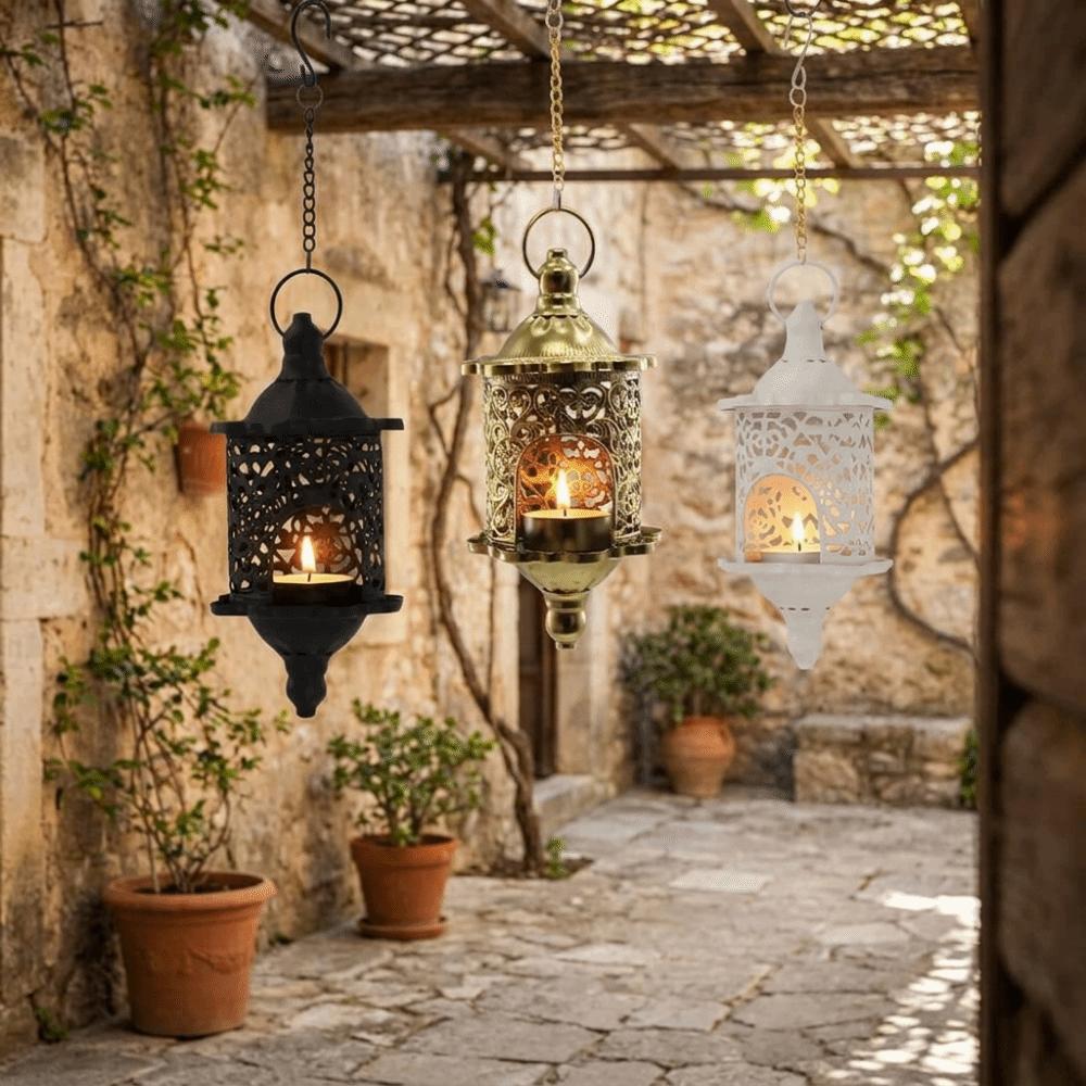 Morocco French Style Hollow Metal Candlestick Iron Hanging Candle Holder Candle Stand  Banquet