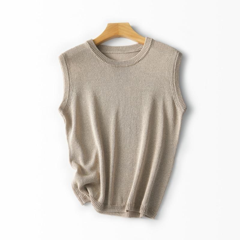 

Silk and paper yarn sleeveless crew neck pullover knitted vest women s summer light and comfortable bottoming shirt L