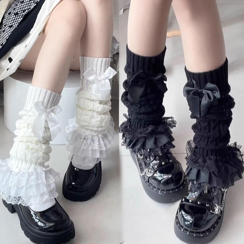 Ruffle Lace Woman Leg Warmers Cable Knit Socks Cute New Japanese Lolita Sweet Girl Foot Cover Calf Socks Boot Cuffs Slouch Socks