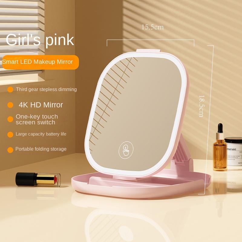 Rechargeable Folding LED Makeup Mirror with Light, Portable Desktop Vanity Mirror, Touch Dimming Compact Travel Mirror, Gift