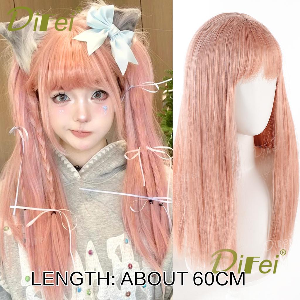Platinum Blonde Straight Synthetic Cosplay Wig Straight Hair Wig With Straight Bangs Suitable For Women Halloween Christmas Wear