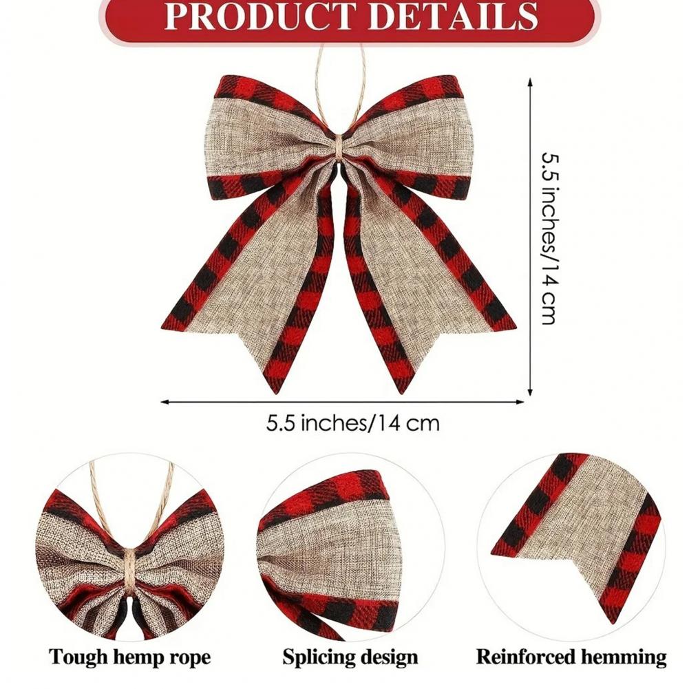 9Pcs Christmas Bows Burlap Plaid Bow Knot Xmas Tree Wreath Bow Decoration Holiday Gift DIY Bows Home Decorations Party Supplies