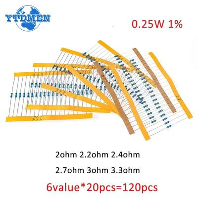 120PCS 1/4W-1% Automotive Airbag Repair Resistor Kit 2R, 2.2R, 2.4R, 2.7R, 3R, 3.3R, 2 Ohm~3.3 Ohm Car's Airbag Resistors Set