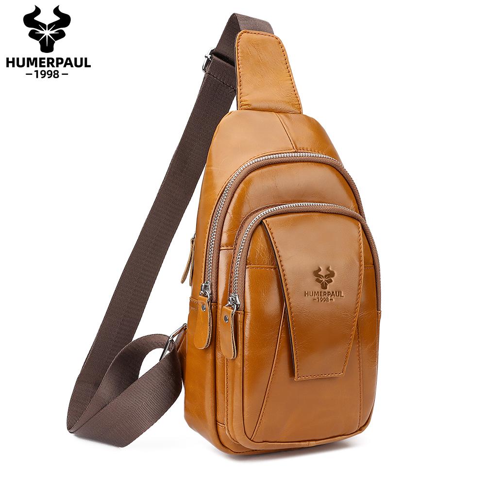 Humerpaul Herren-Brusttasche aus echtem Leder, große Handytasche, Messenger-Tasche