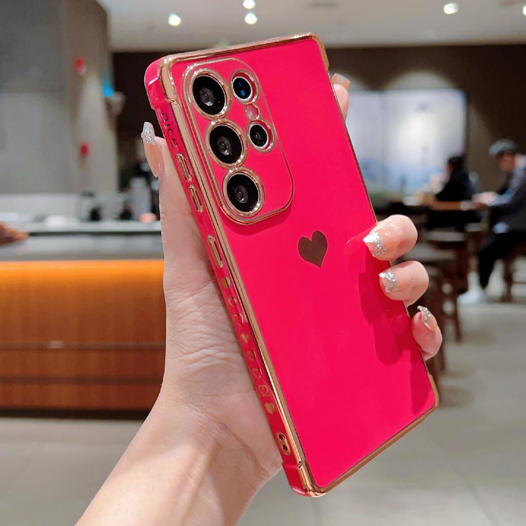 For Samsung Galaxy S24 Ultra Case TPU Phone Back Cover Electroplating Heart Pattern