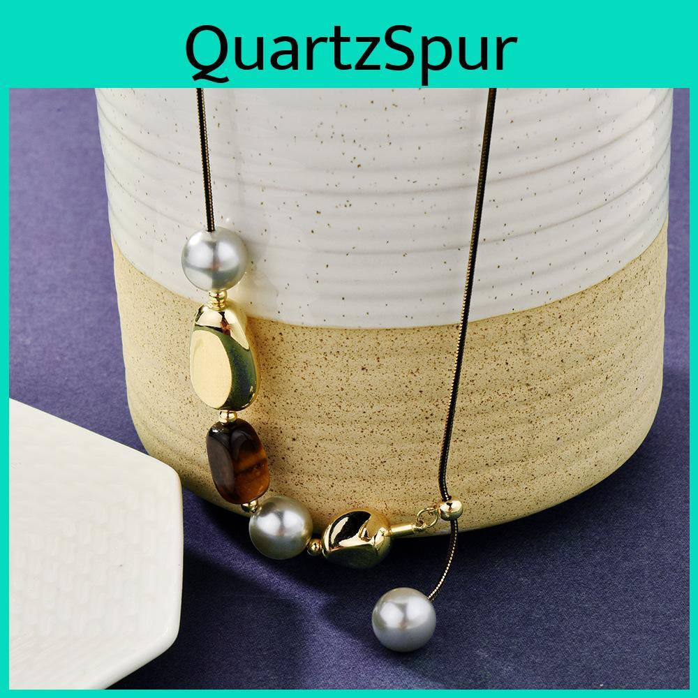 Neue Geometrische Tigerauge Stein Silber Metallic Rüschenketten Halskette Für Frauen