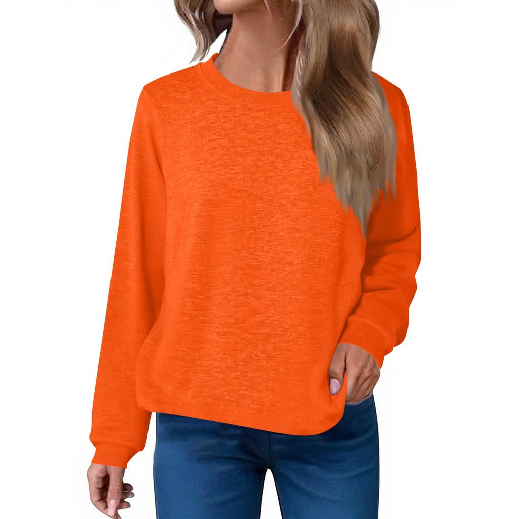 Women's Fashion Loose Round Neck T-Shirt Solid Color Casual Long Sleeve Top