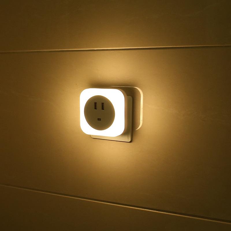 LED Night Light Dual USB Charging Plug Sensing Socket EU/US Eye Protection For Home Bed Interior Bedroom Decoration Night Llight