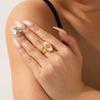 Geometric Open Stainless Steel Ring with White Mother-of-Pearl Oval for Women