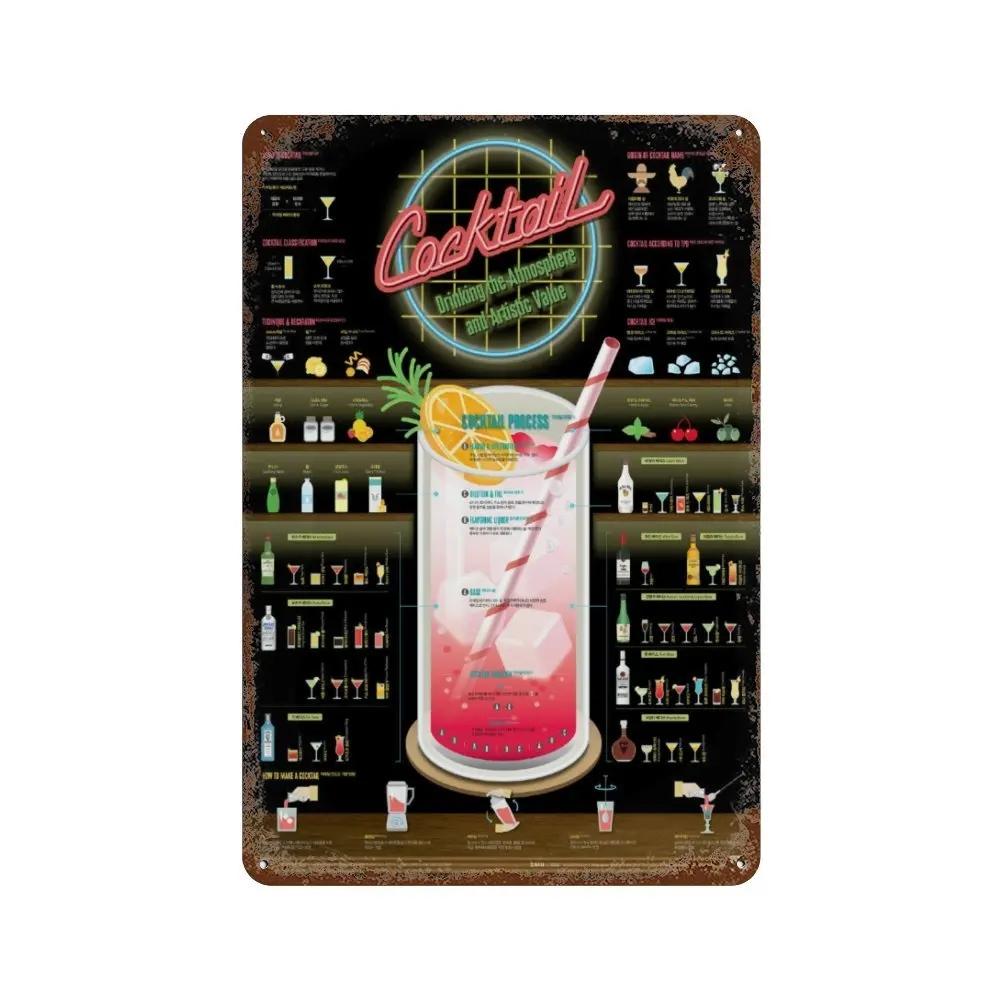 Vintage Fruit Juice Metal Tin Sign Mojito Aperol Spritz Posters and Sangria Drink Negroni Plaque for Club Bar Shop Home Decor