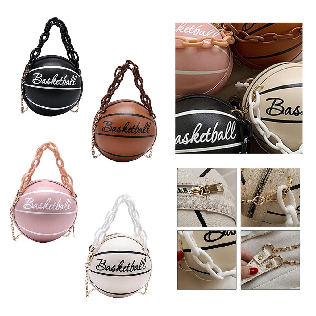 Small Basketball Shaped Handbags Leather Chain Round Tote Graphic travel School Leisure Vacation