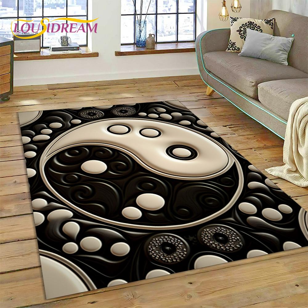 HD Nature Yin Yang 3D Chinese Tai Chi Bagua Rug Carpet for Living Room Bedroom Decor,Non-slip Decoration for Sofa Doormat Gift