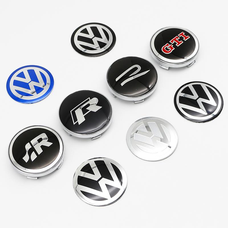 Pour VW VOLKSWAGEN Nouveau 4pcs 56mm Emblème de Roue de Voiture Autocollant Central 60mm Cache-Moyeux de Roue Accessoire Pour VW golf Passat R Rline GTI